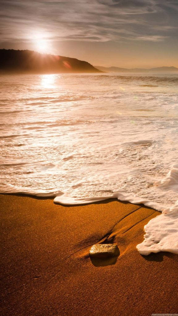 Brown Sand Nature iPhone, Golden sunrise, waves crashing, SD Phone Wallpaper