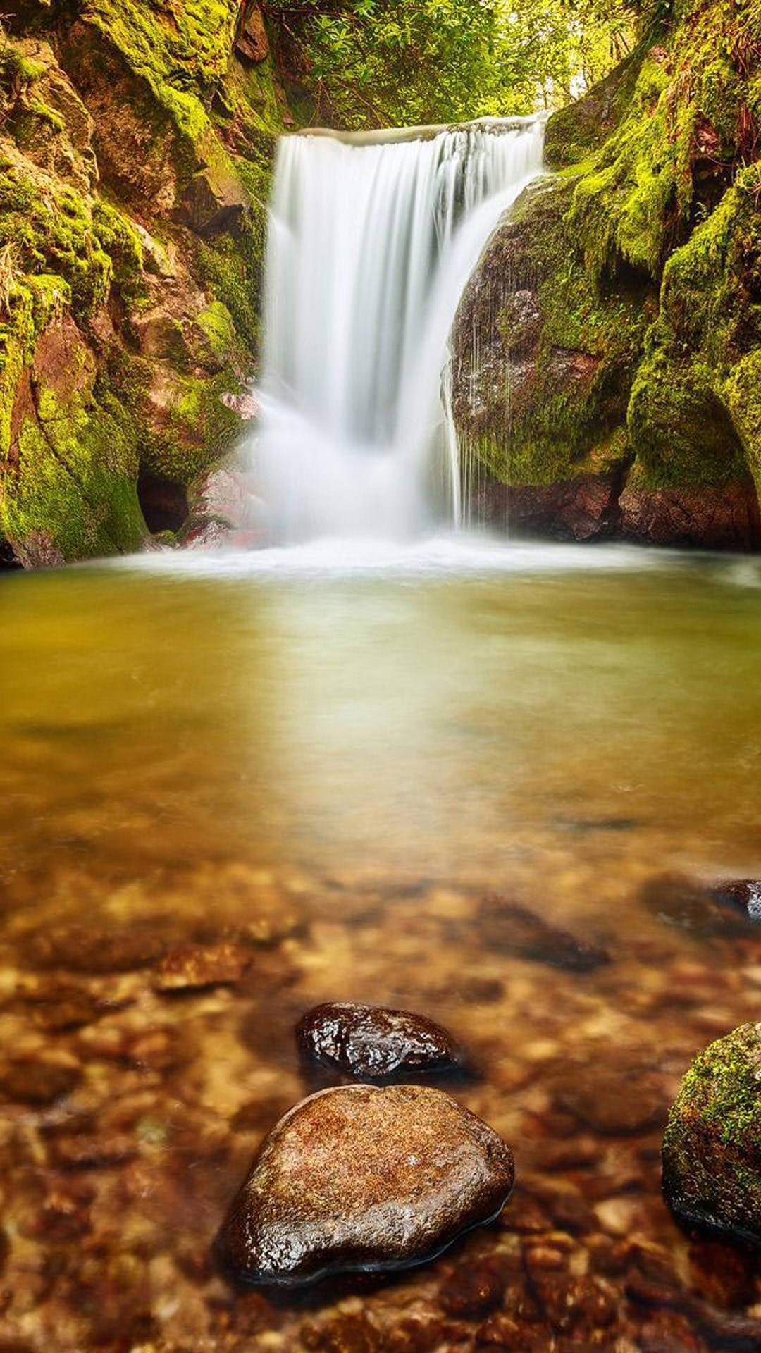 nature portrait waterfall, waterfall, mossy rocks, Full HD Phone Wallpaper