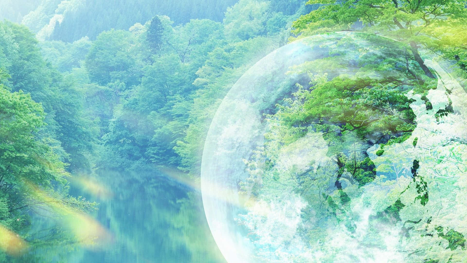 Environment Earth Forest, glowing translucent sphere, lush green forest, Full HD Desktop Wallpaper