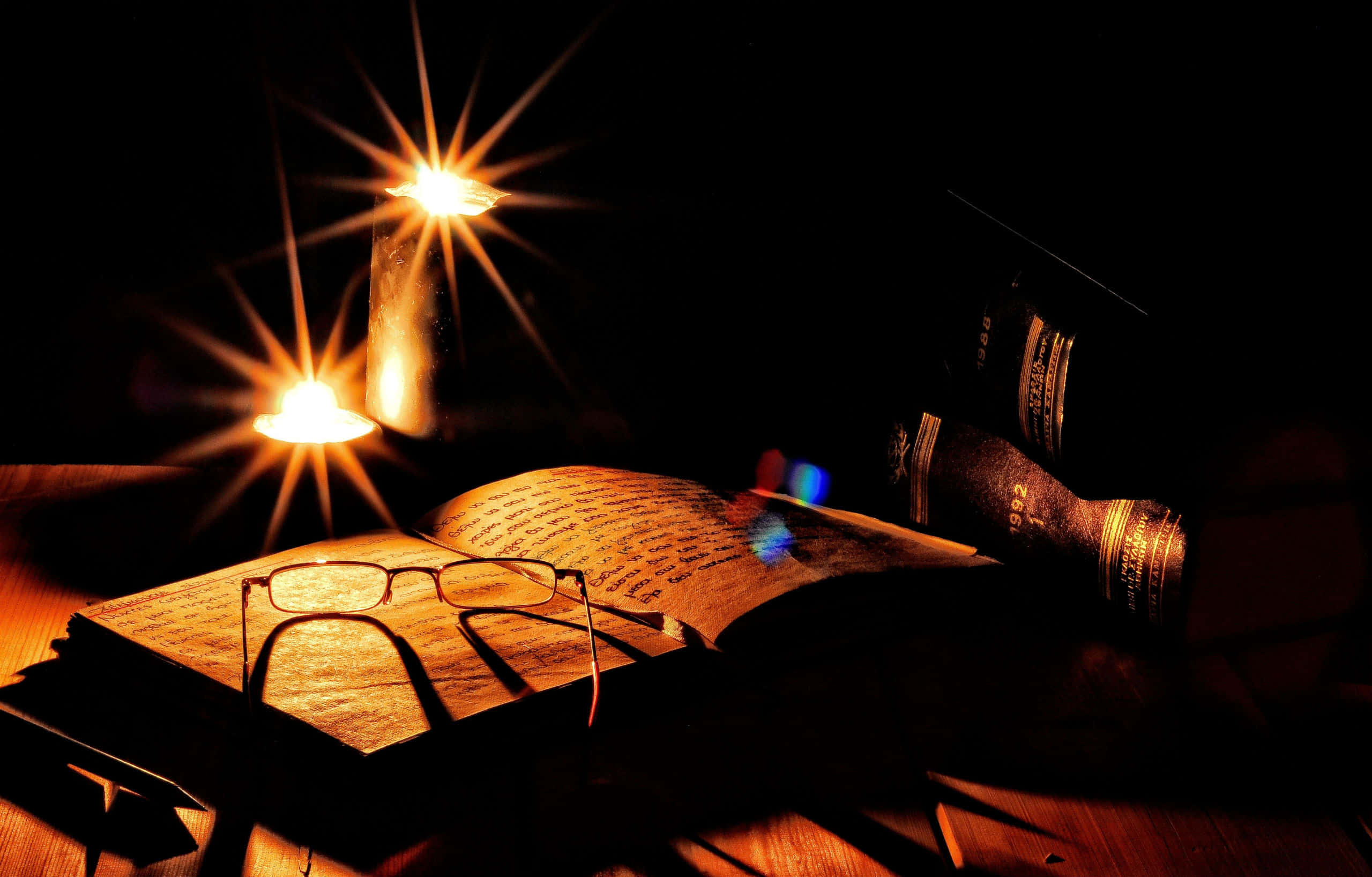 Poem on Nature, open book, glasses, 2K Desktop Wallpaper