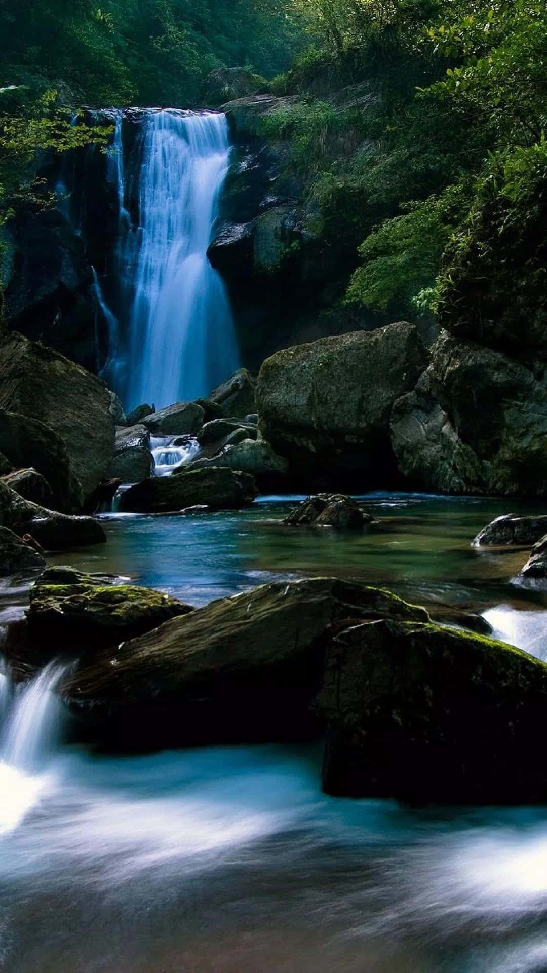 serene wilderness, sunset, waterfall, Full HD Phone Wallpaper