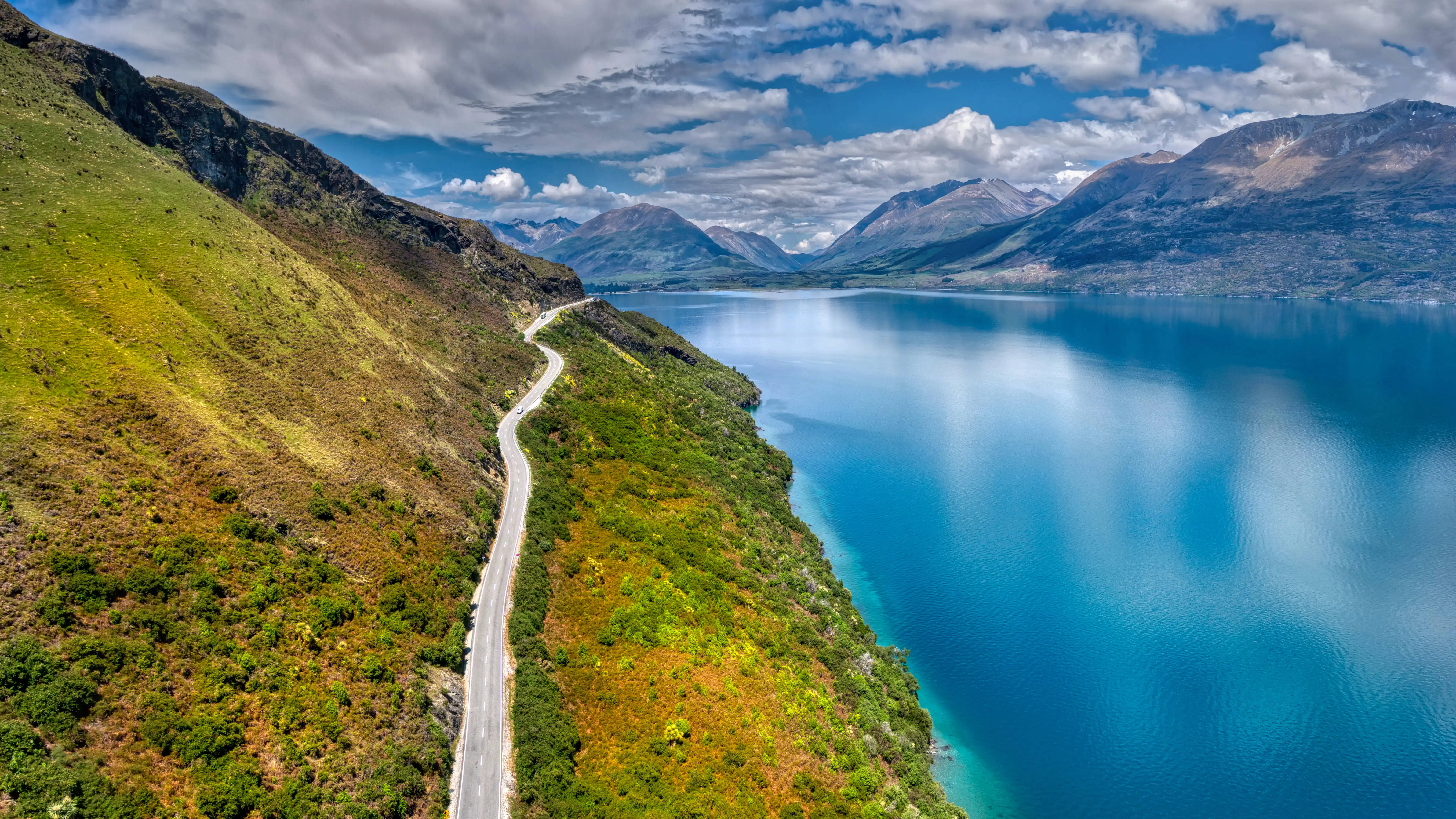 8K Ultra HD, nature riverine road, vibrant green hillside, 8K Desktop Wallpaper