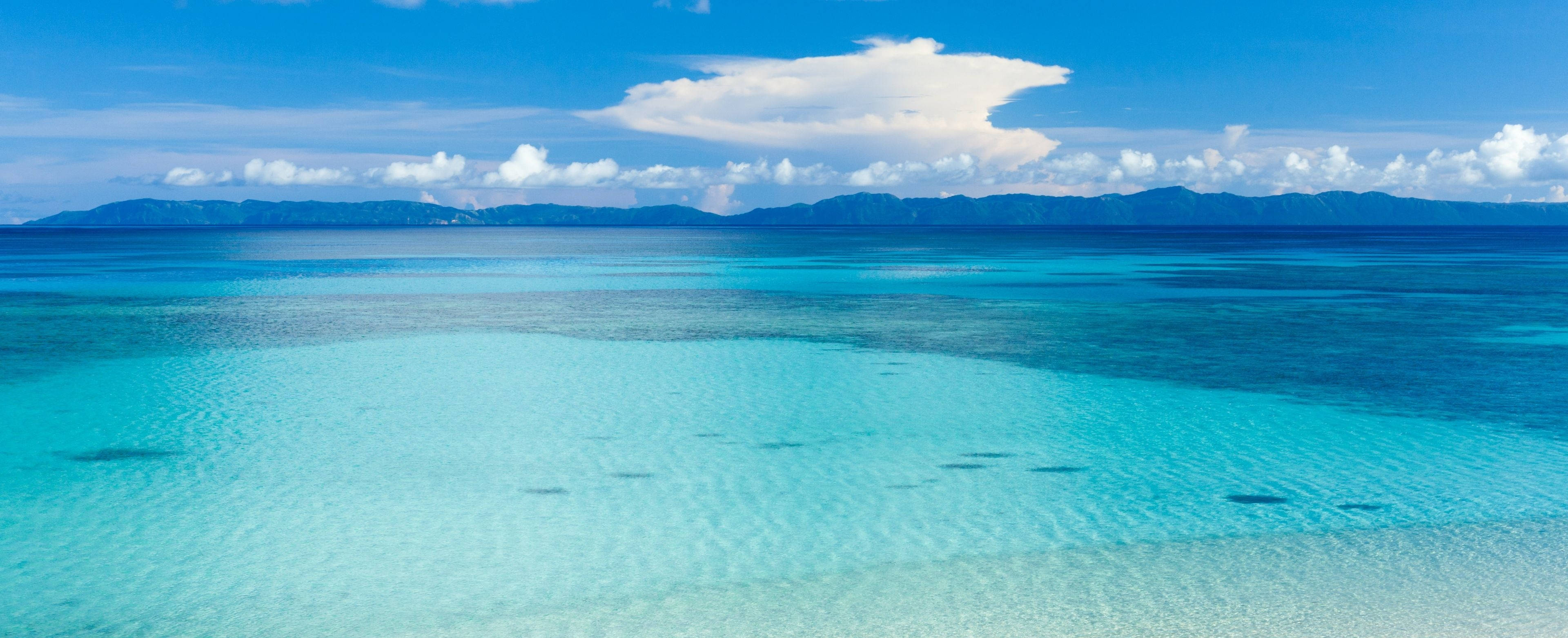 3840x1600, crystal clear turquoise lagoon, shallow sandy bottom, 4K Desktop Wallpaper
