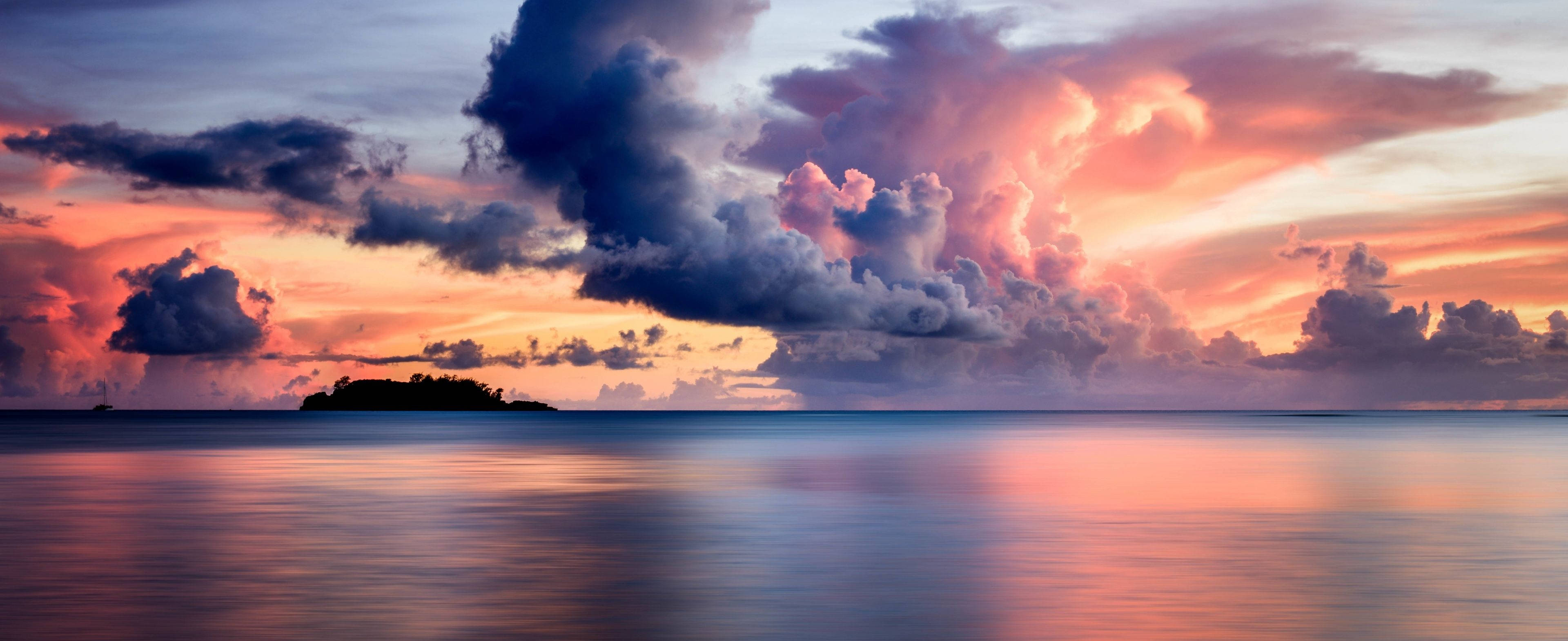 3840x1600, Cloudy Sunset, Sea, 4K Desktop Wallpaper