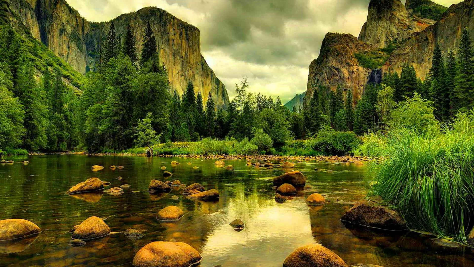 lake rocks, natural background, river, Full HD Desktop Wallpaper