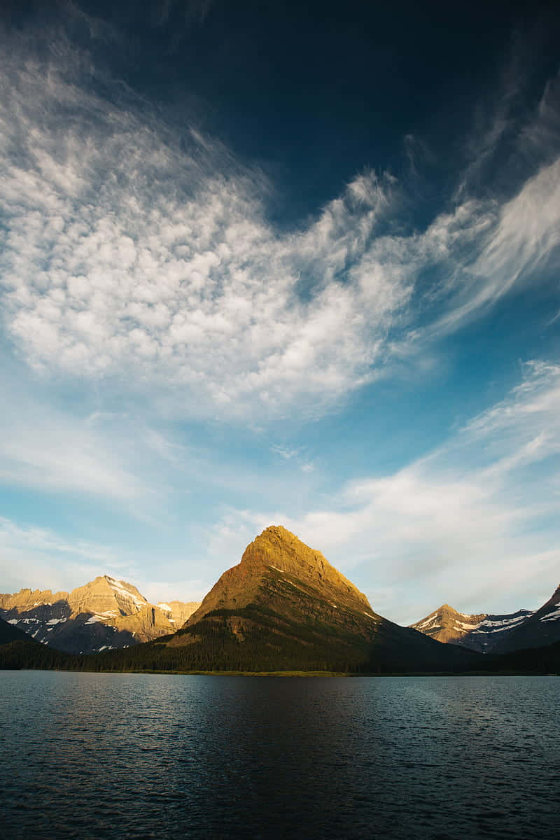 mountain lake, golden peaks, vast sky, SD Phone Wallpaper