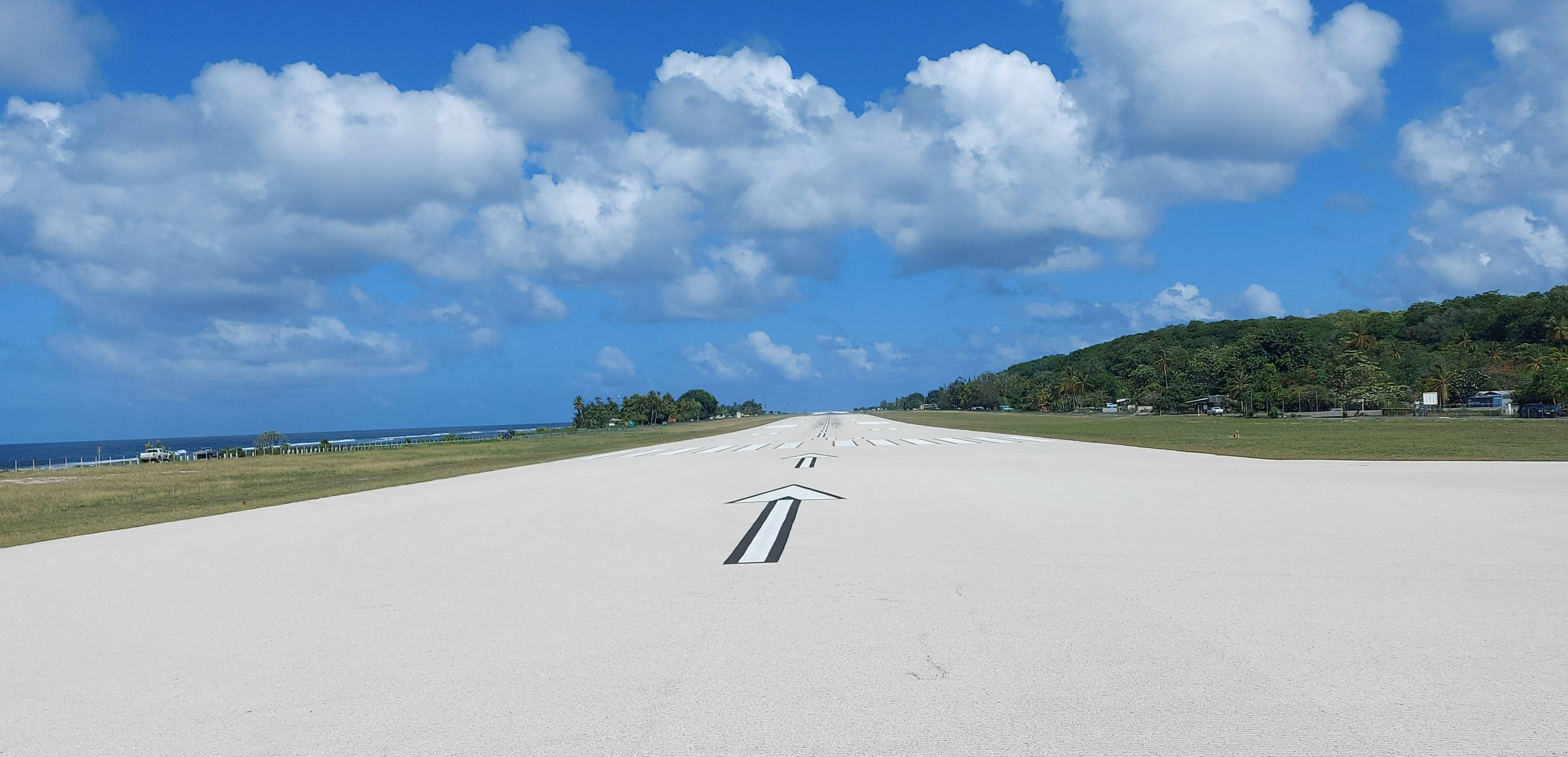 Nauru, plane runway, bright blue sky, 2K Desktop Wallpaper