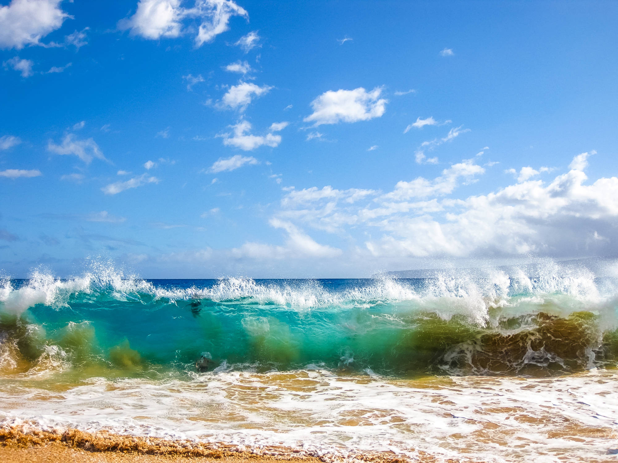 Nauru, turquoise waves, golden sandy beach, Full HD Desktop Wallpaper