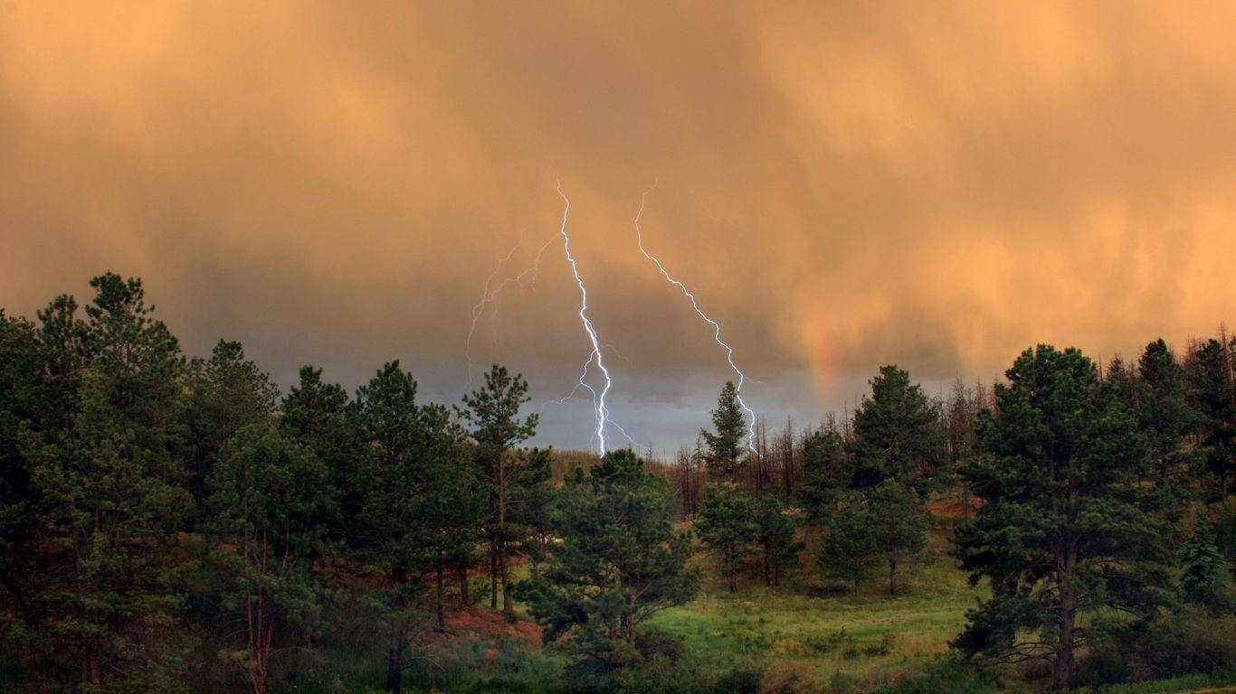 Nauru Mountain, lightning strike, golden storm cloud, HD Desktop Wallpaper