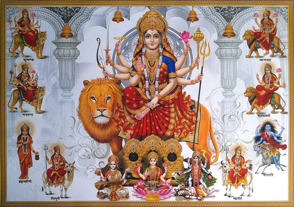 Nav Durga, white, lion, SD Desktop Wallpaper