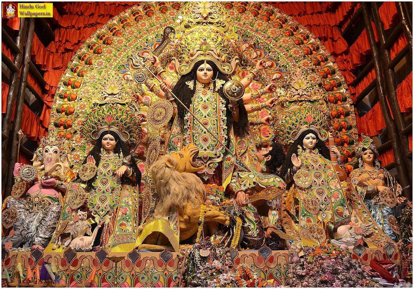Durga, multiple arms, weapons, HD Desktop Wallpaper