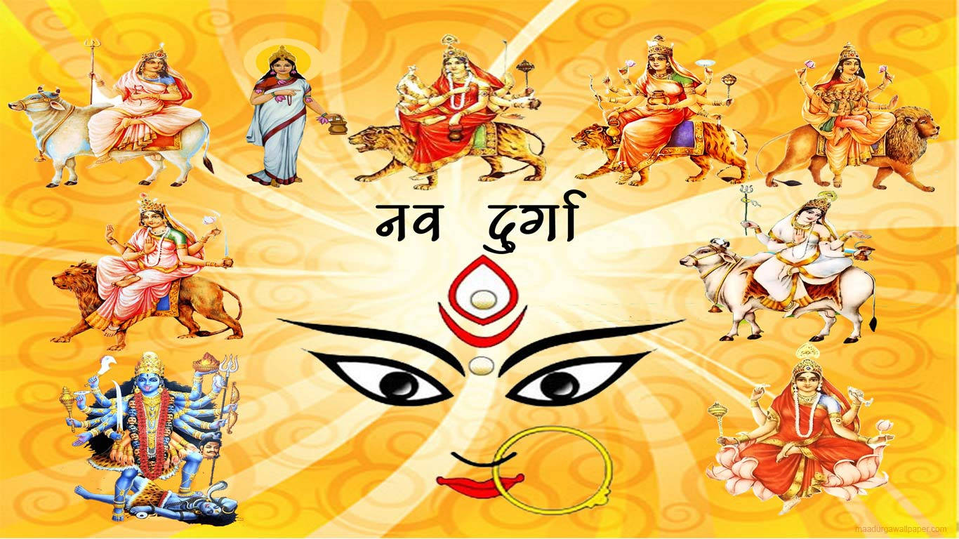 Nav Durga, Hindu goddess, multiple arms, HD Desktop Wallpaper