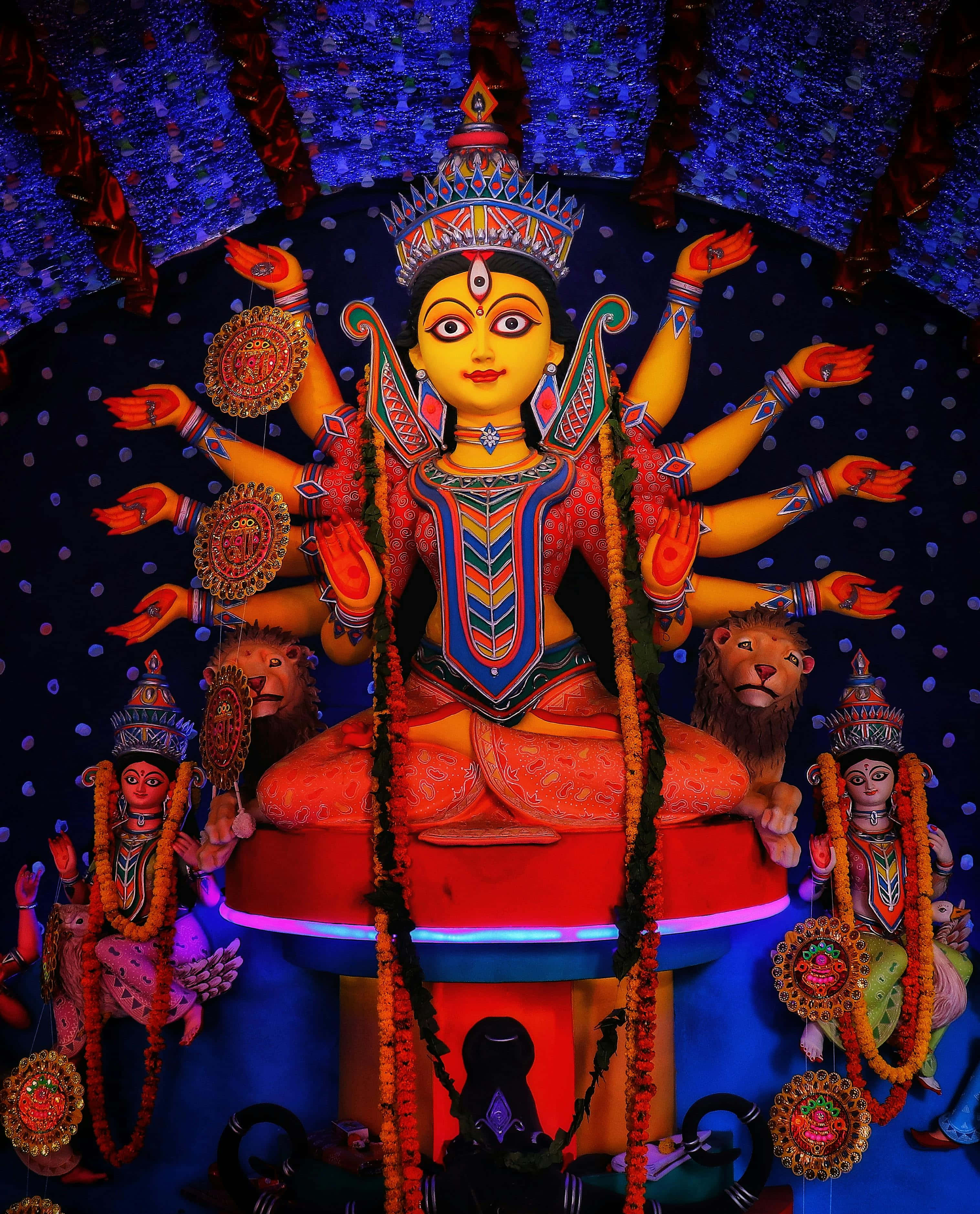 Nav Durga, ten arms, jewelry, 2K Phone Wallpaper