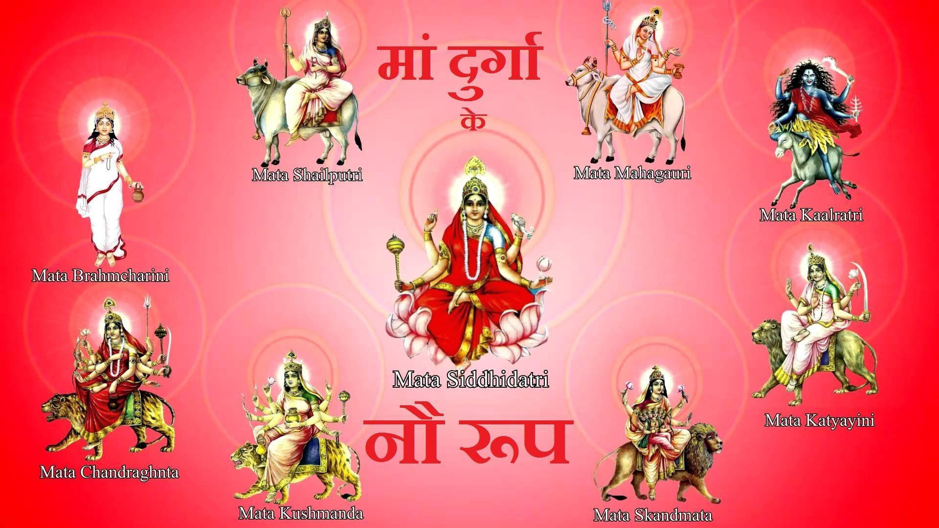 Nav Durga, Hindu goddesses, traditional attire, Full HD Desktop Wallpaper