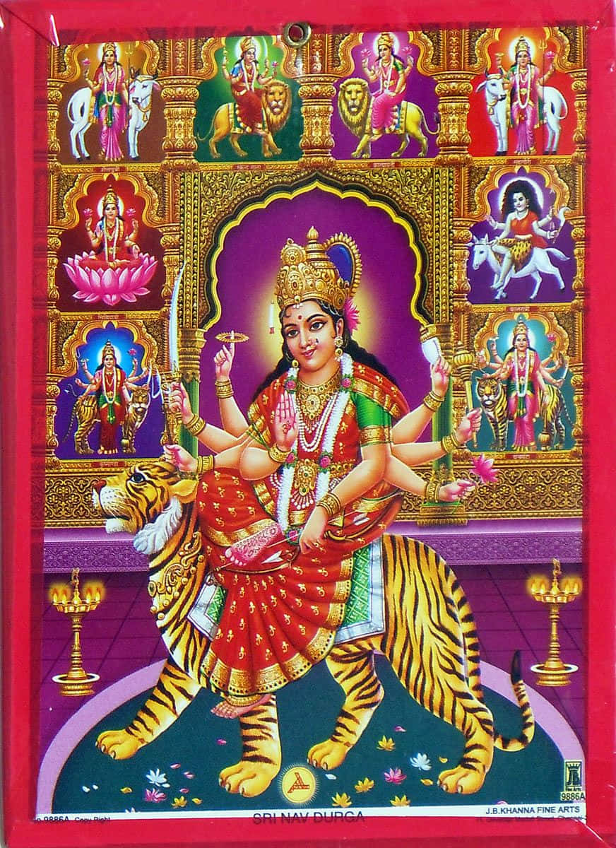 Nav Durga, Durga, tiger, SD Phone Wallpaper