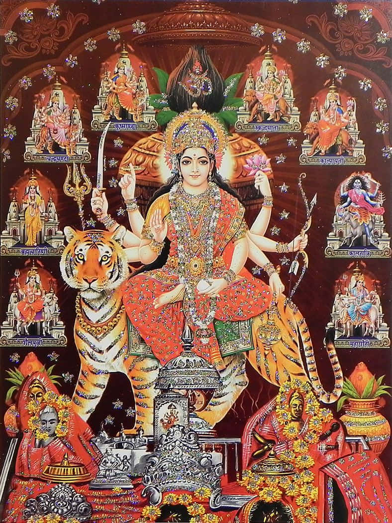 Nav Durga, Durga, tiger, SD Phone Wallpaper