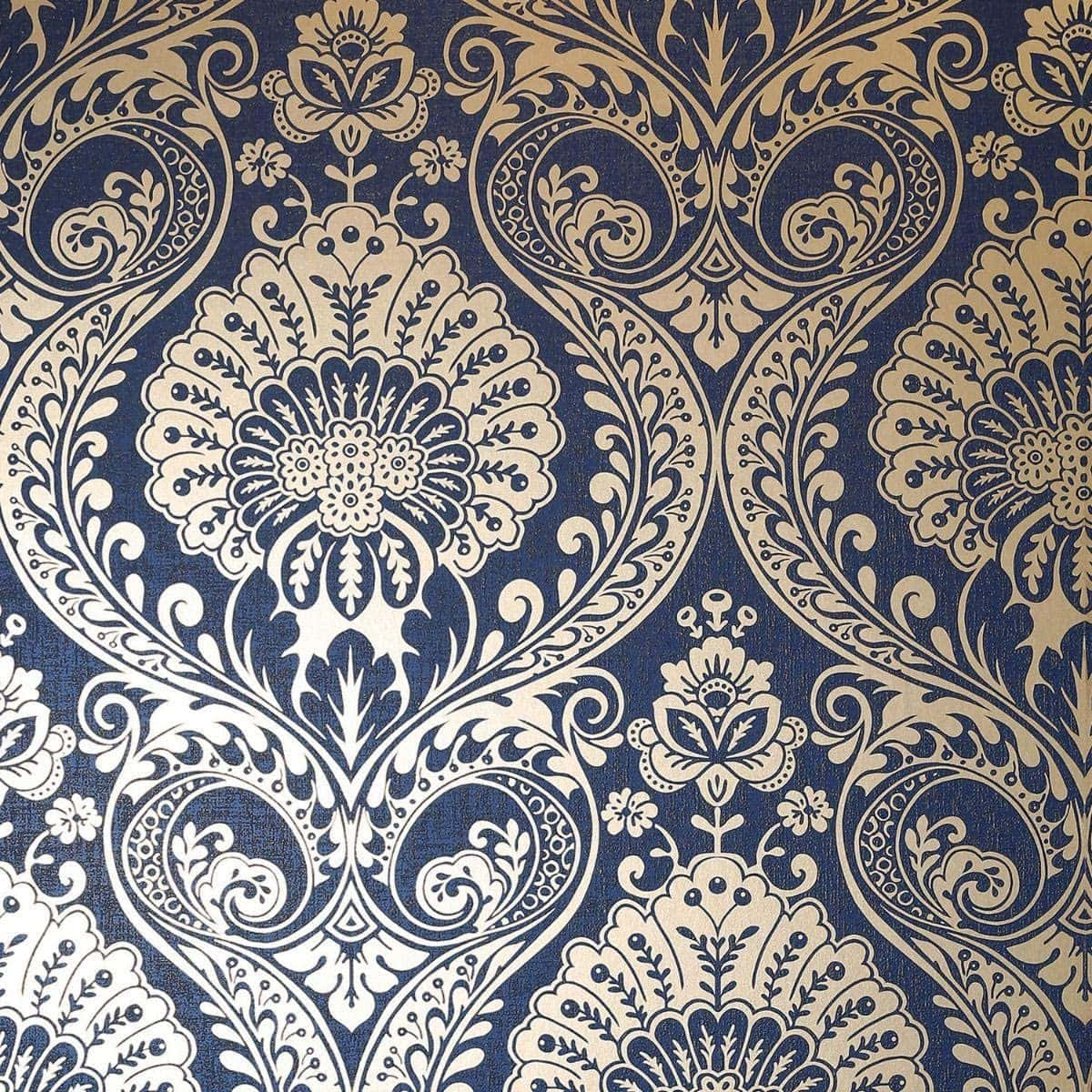 Navy Gold Damask Pattern, damask, floral and scrollwork patterns, SD Desktop Wallpaper