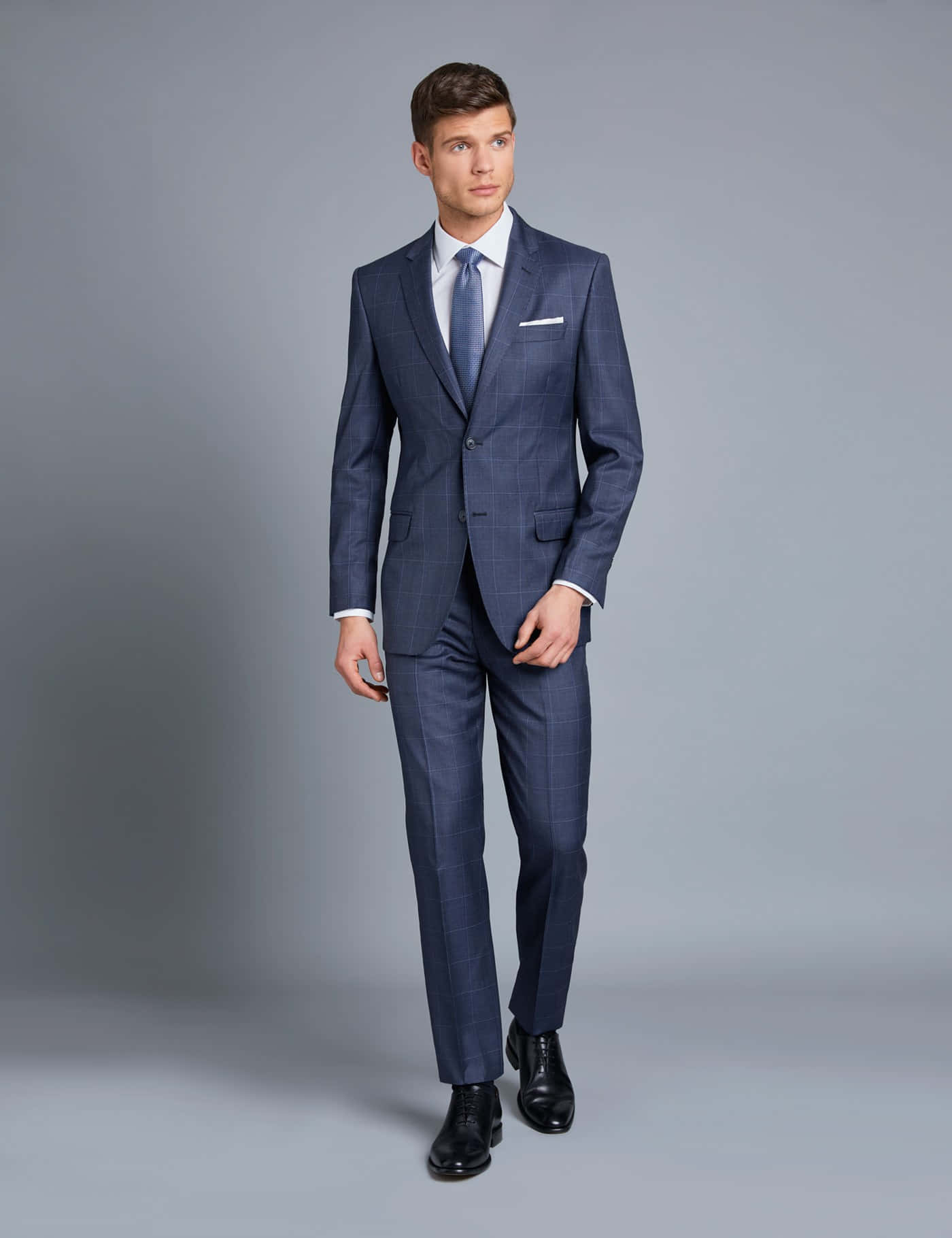 navy blue coat, blue checkered suit, neutral gray studio backdrop, HD Phone Wallpaper