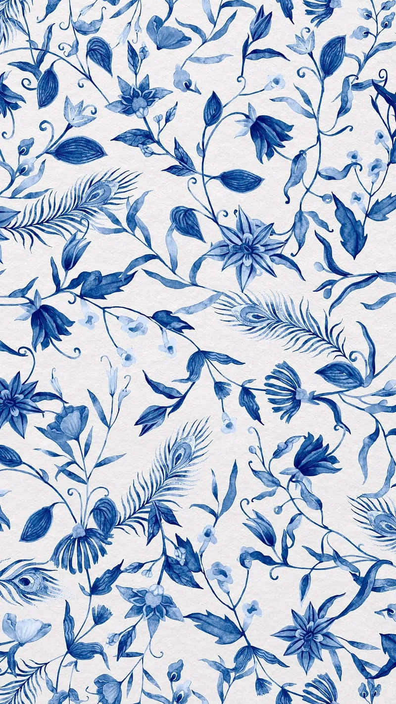 navy blue, floral pattern, swirling vines, HD Phone Wallpaper