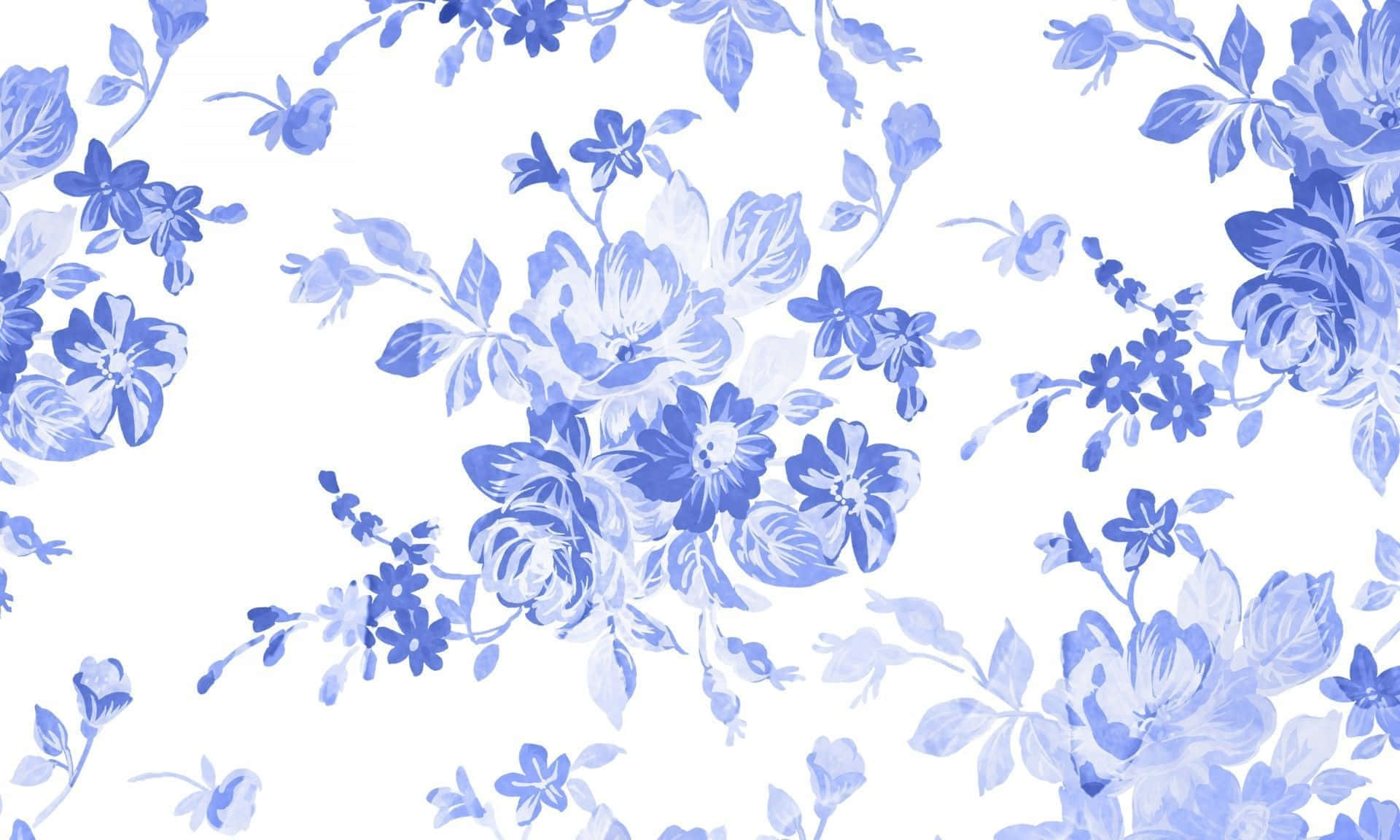 navy blue floral pattern, crisp white background, soft watercolor style, Full HD Desktop Wallpaper