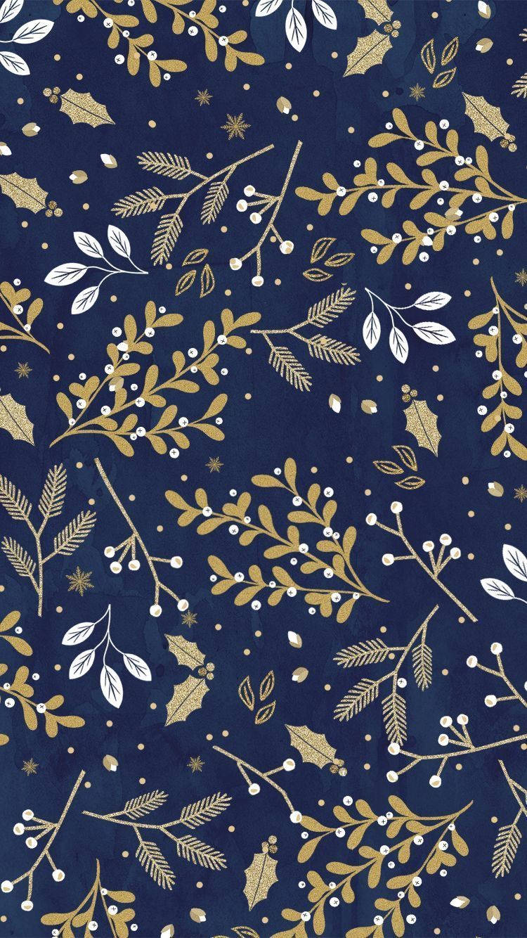 Navy Blue iPhone, golden holly branches, white berries, HD Phone Wallpaper