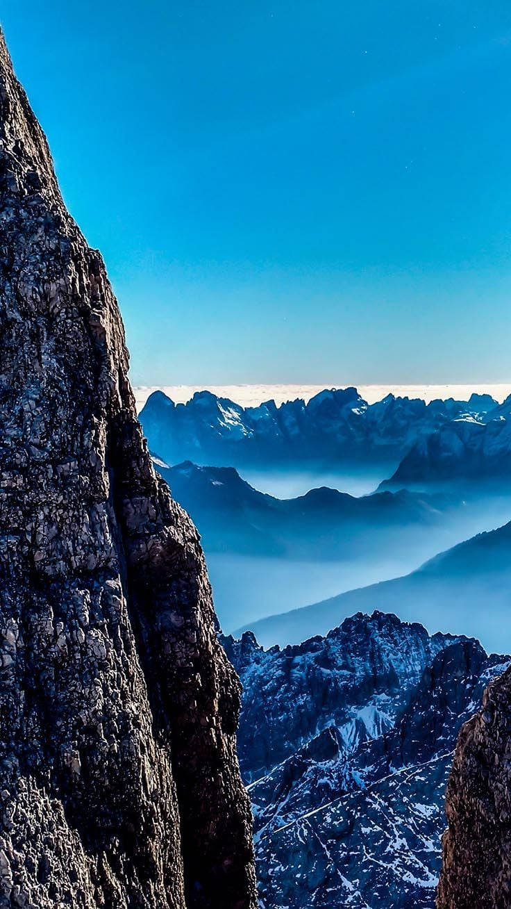 navy blue iPhone, mountain peak, sea of mist, HD Phone Wallpaper