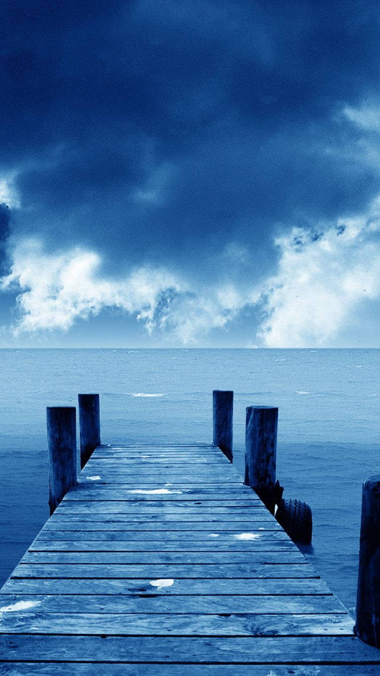 Navy Blue iPhone, wooden pier, blue ocean, HD Phone Wallpaper