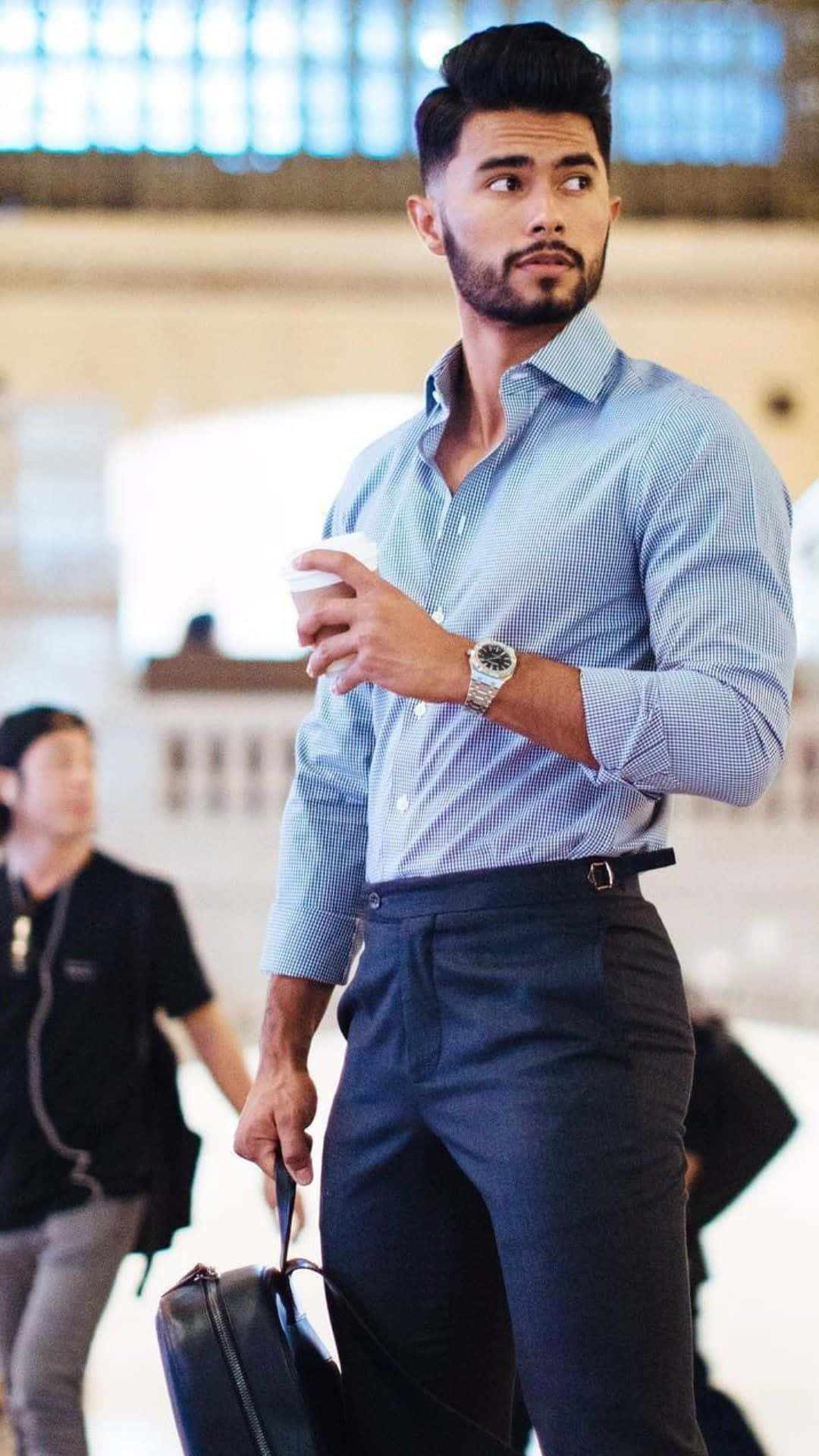 Navy Blue Pants, blue checkered shirt, dark trousers, Full HD Phone Wallpaper
