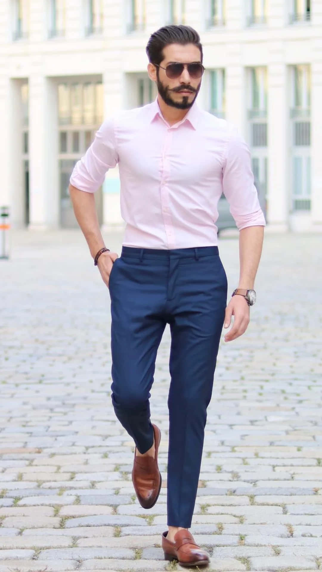 navy blue pants, pink shirt, sunglasses, Full HD Phone Wallpaper