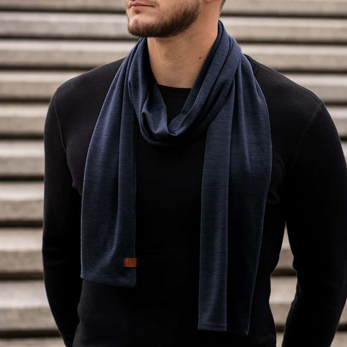 navy blue scarf, beard, black sweater, SD Desktop Wallpaper