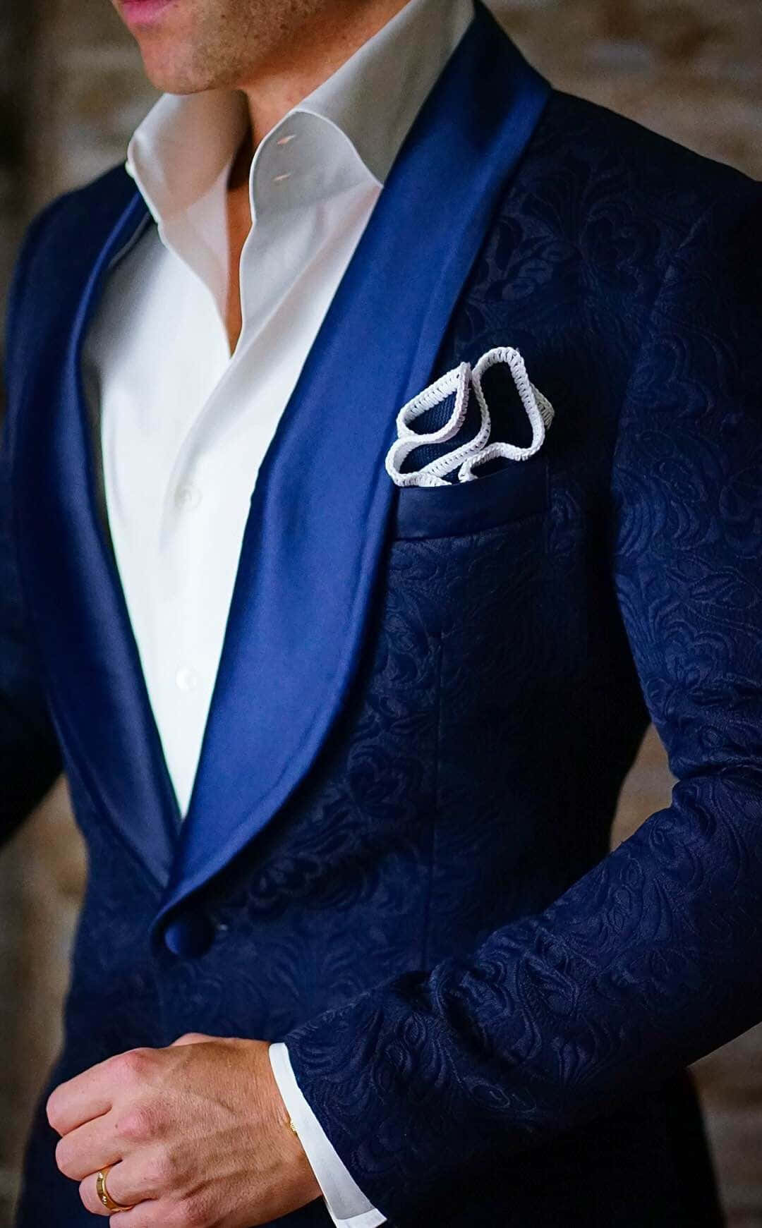 navy blue textured tuxedo jacket, satin lapels, white pocket square, HD Phone Wallpaper