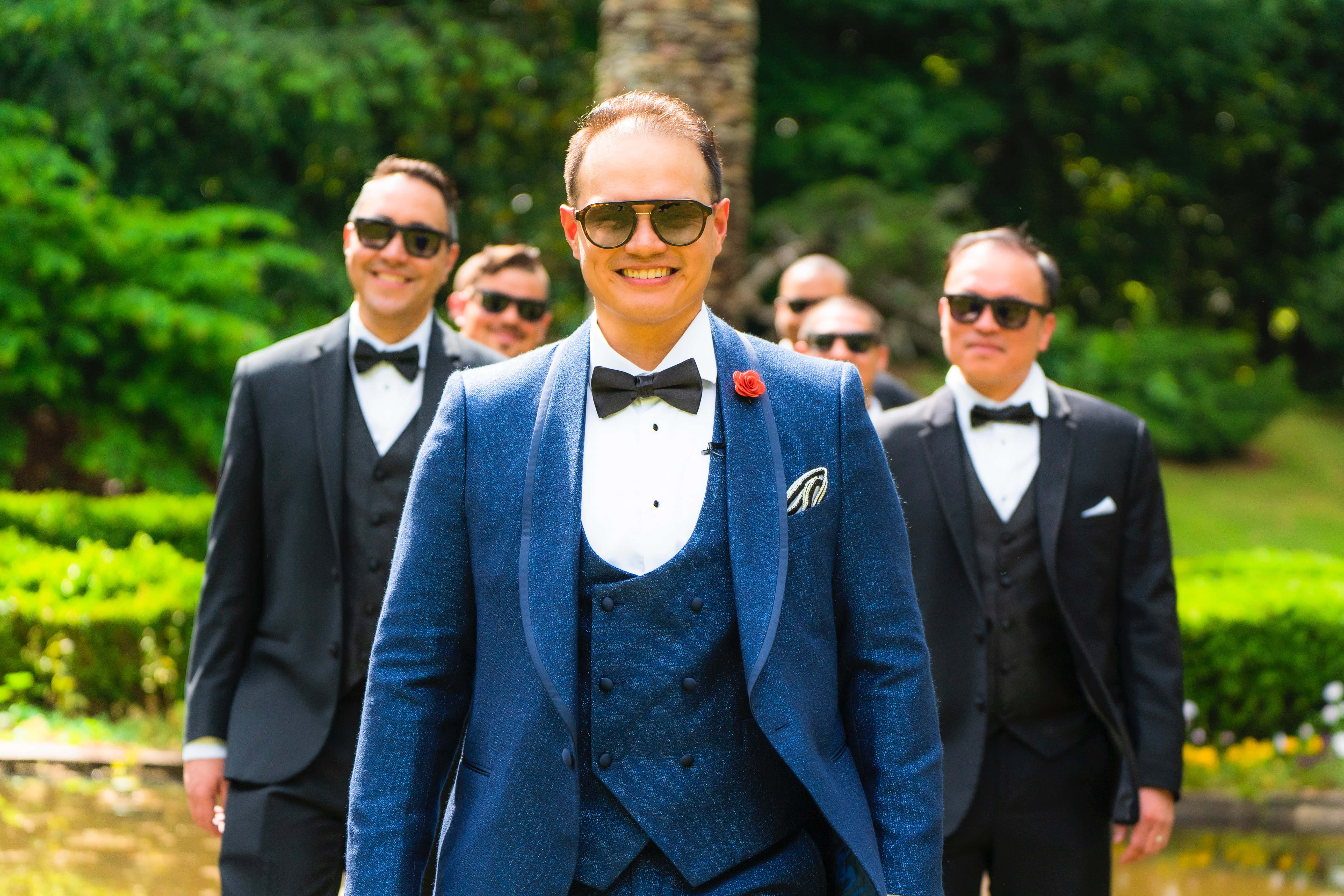 Navy Blue Suit, blue textured tuxedo, red rose boutonniere, 5K Desktop Wallpaper
