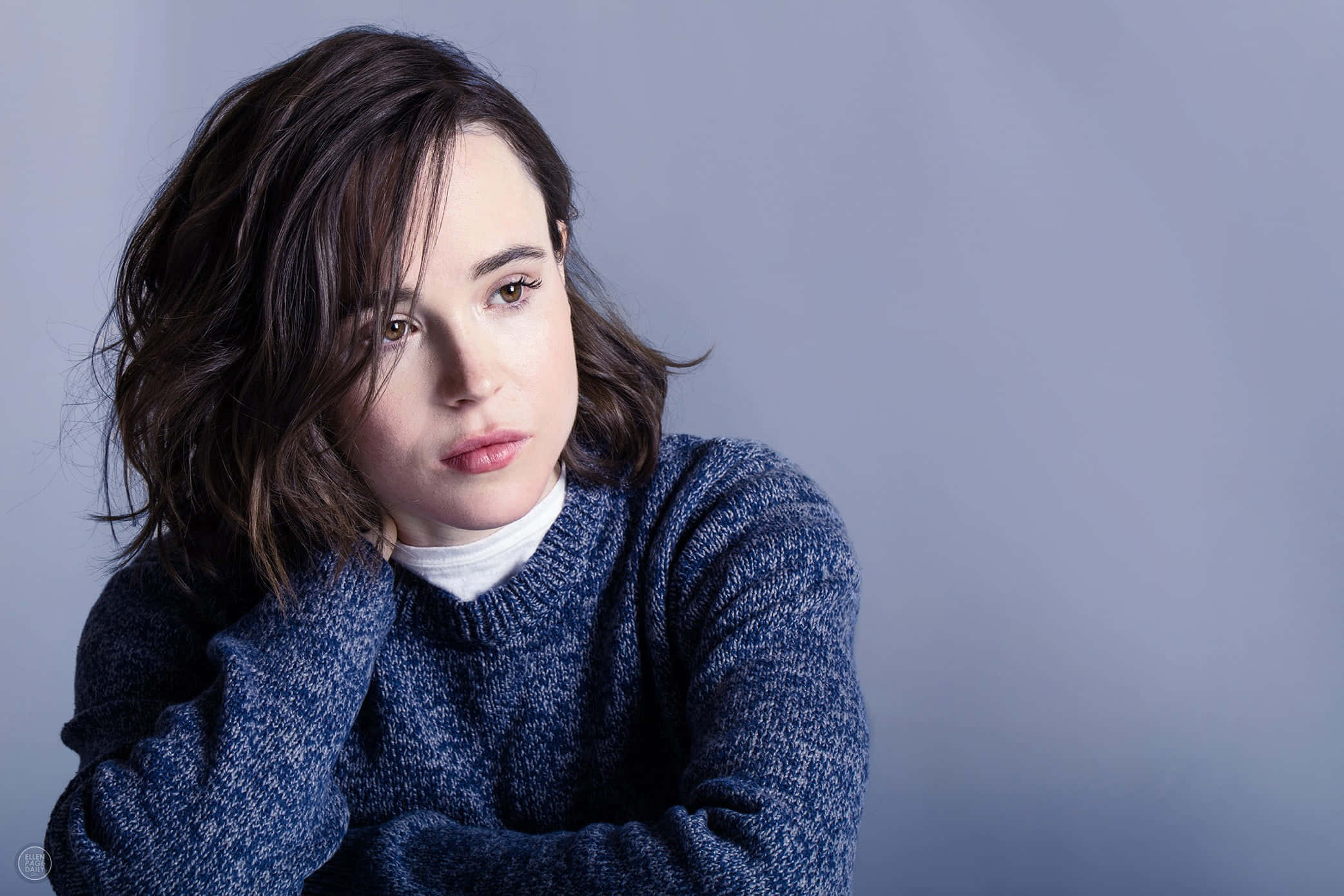 Navy Blue Sweater, dark wavy hair, textured blue sweater, Full HD Desktop Wallpaper