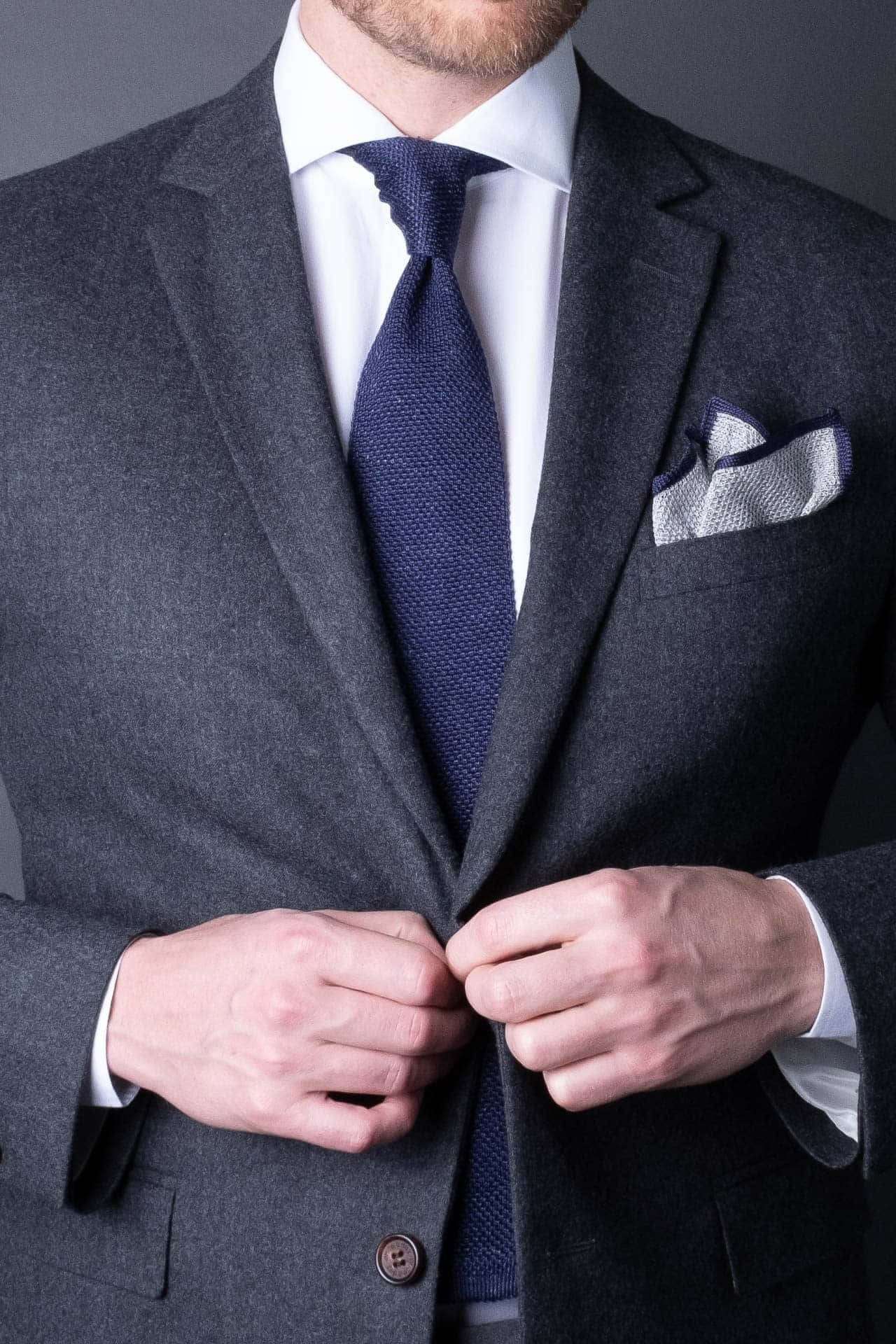 navy textured tie, patterned pocket square, gray suit, Full HD Phone Wallpaper