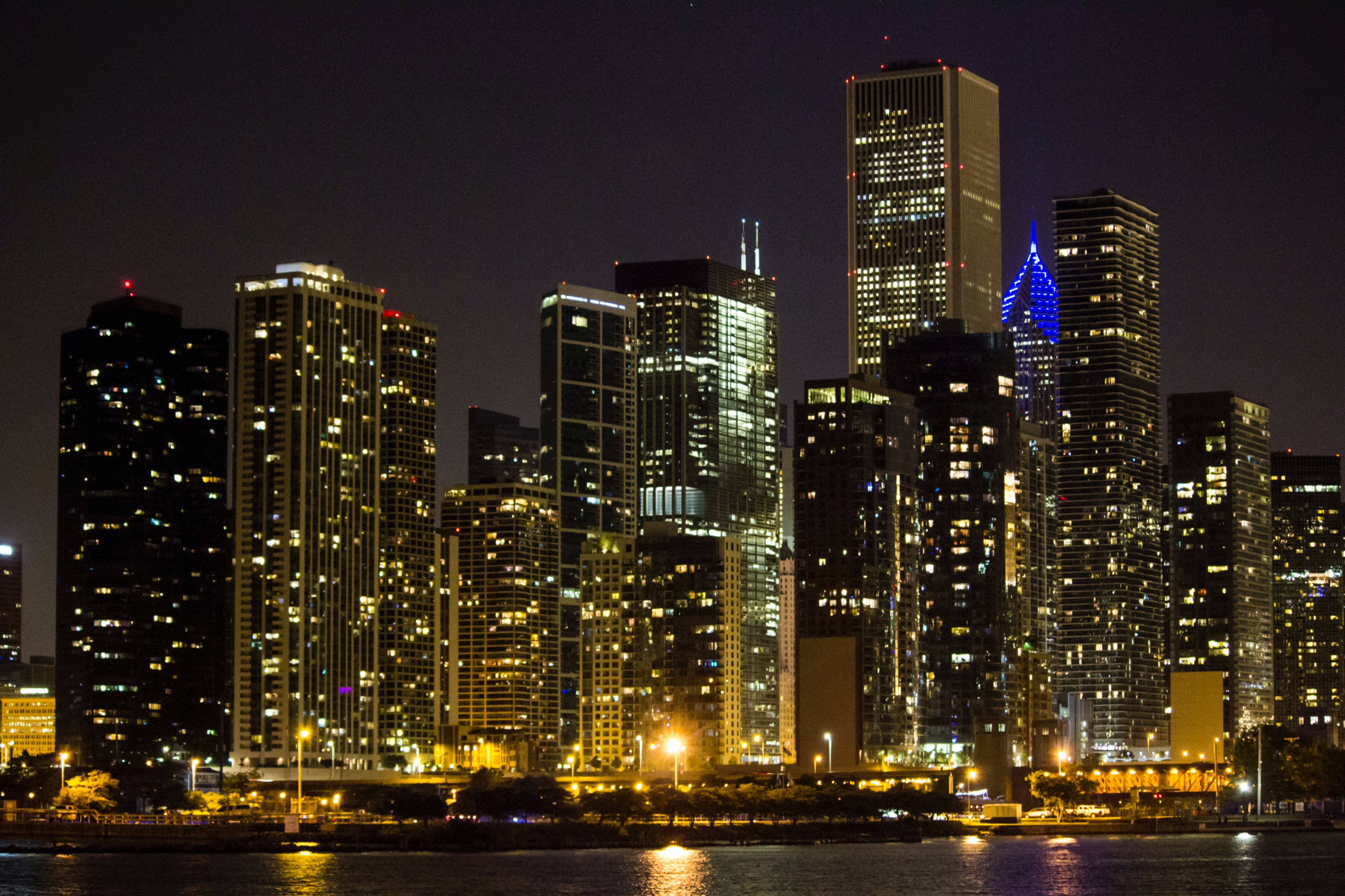 Navy Pier, night, lighted skyline, 5K Desktop Wallpaper