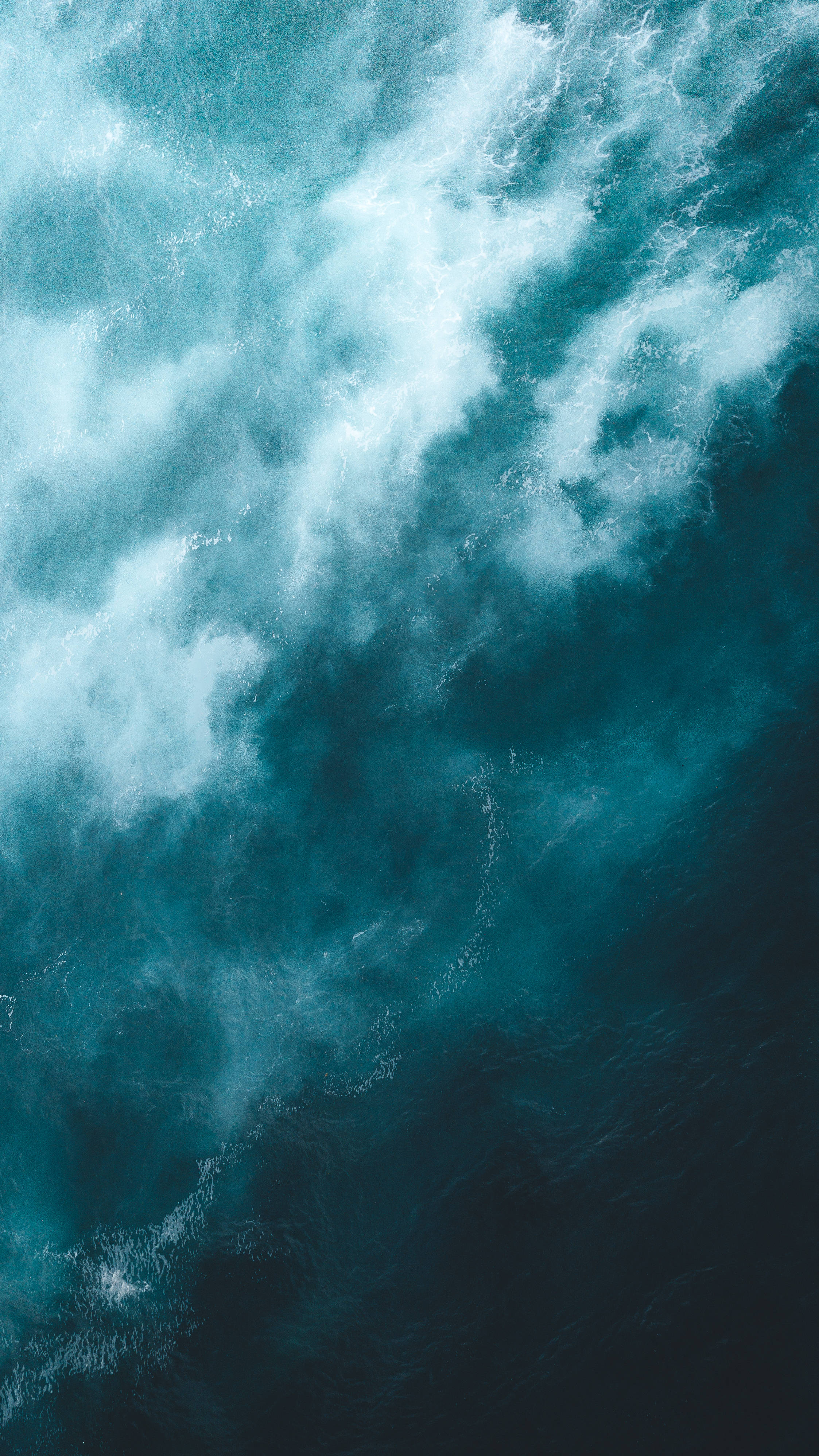 Misty Navy Blue Ocean, aerial view, turbulent ocean waves, 4K Phone Wallpaper