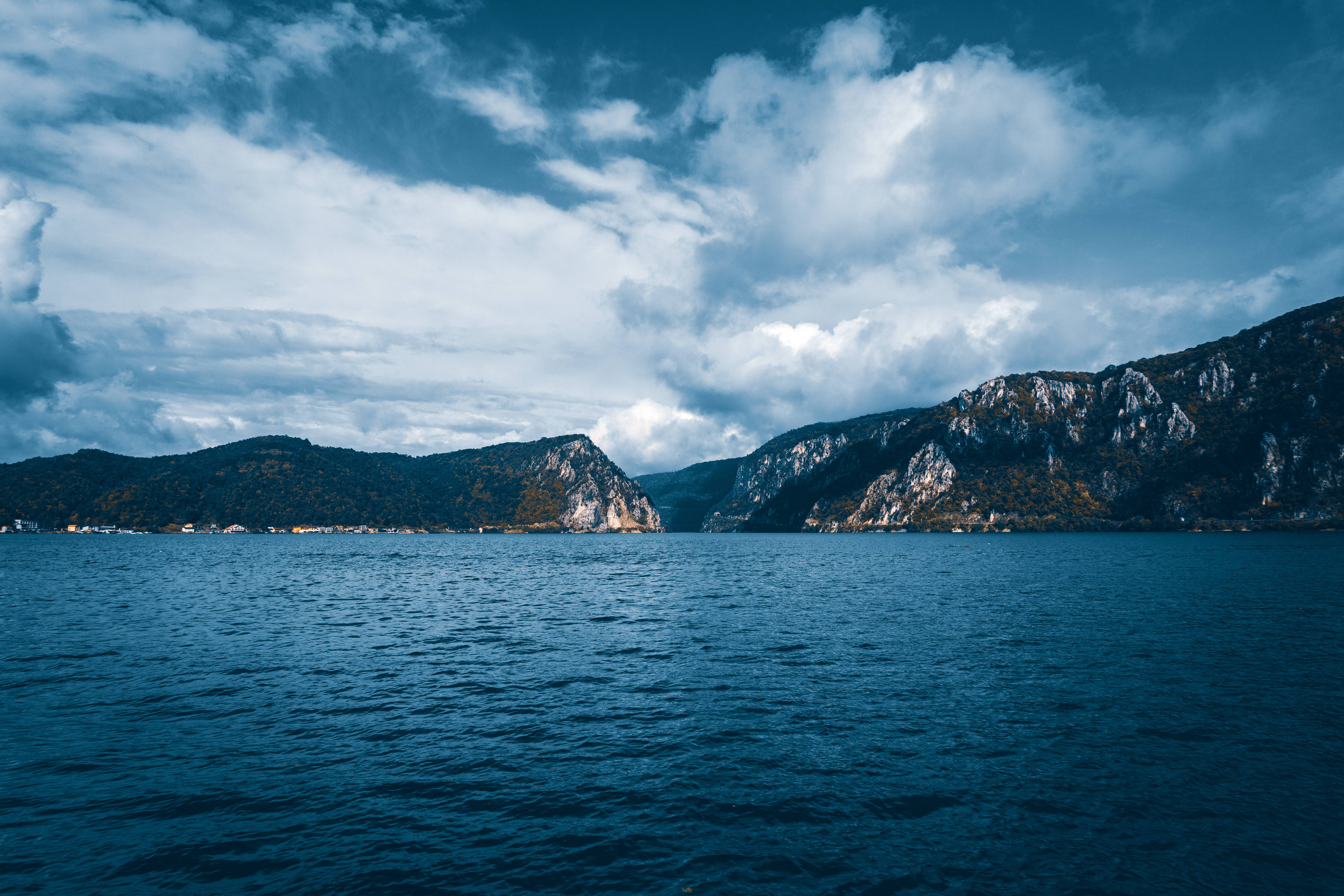 mountain, navy blue ocean, blue lake, 5K Desktop Wallpaper
