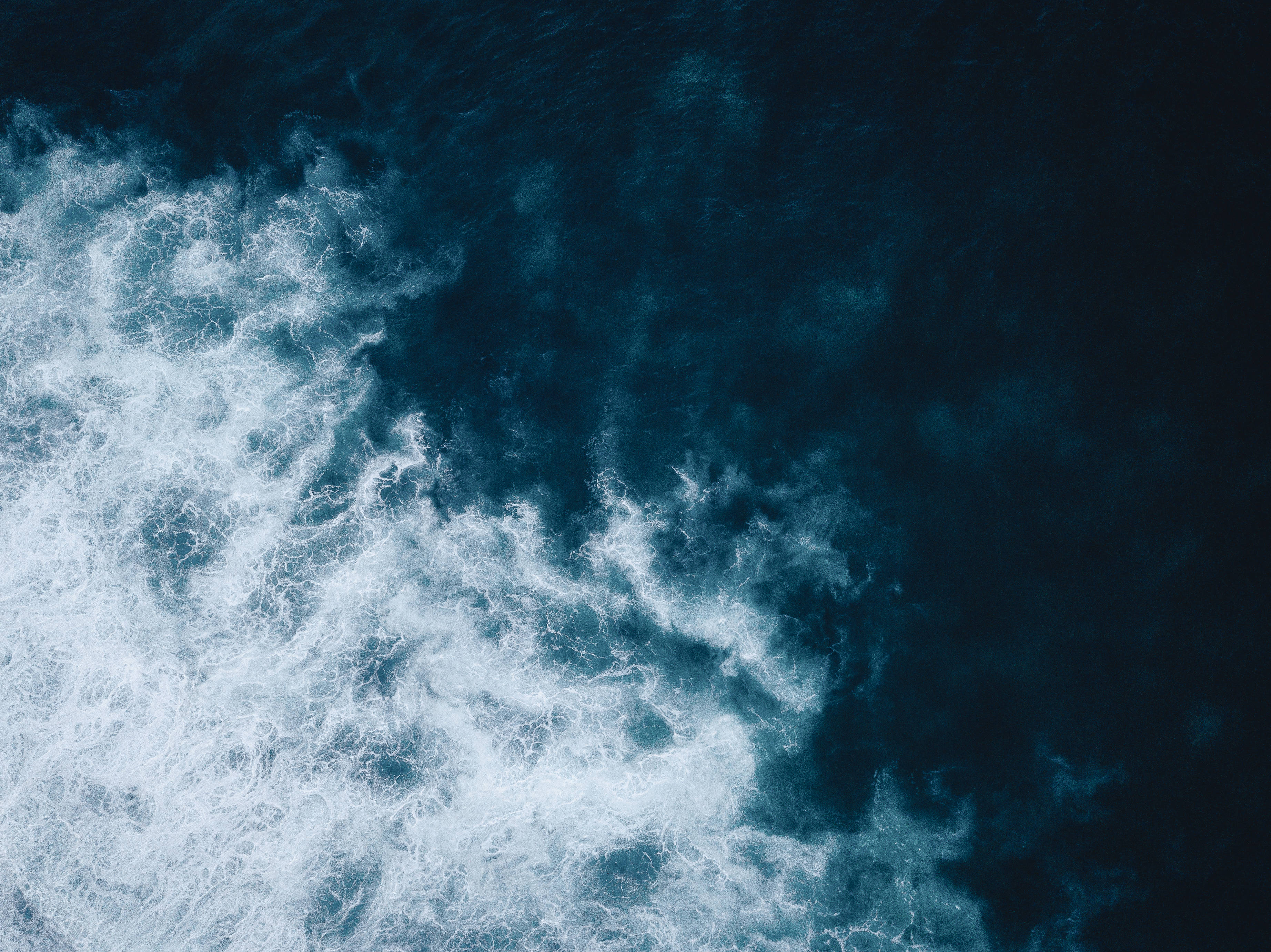 Navy Blue Sea, aerial view, churning ocean waves, 2K Desktop Wallpaper