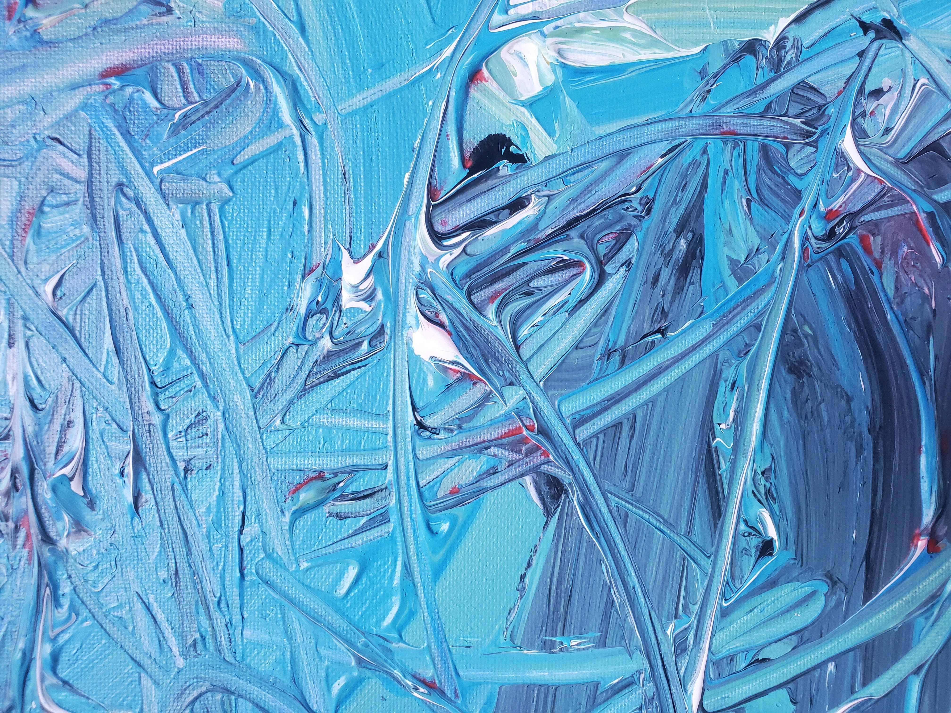 Navy Blue Abstract Painting, textured canvas, vibrant blue paint strokes, 4K Desktop Wallpaper