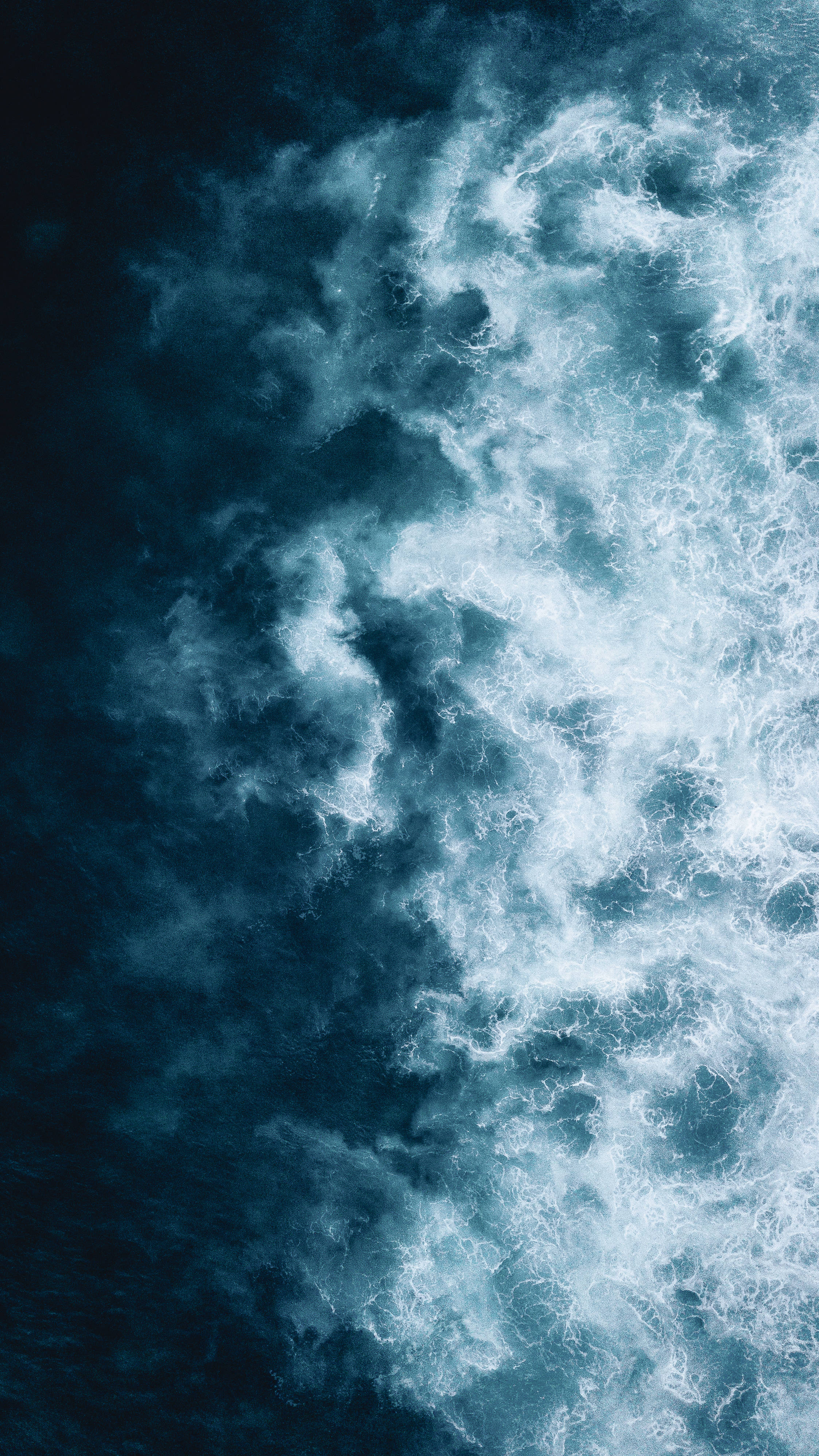 Navy Blue Sea, churning ocean waves, deep blue, 4K Phone Wallpaper