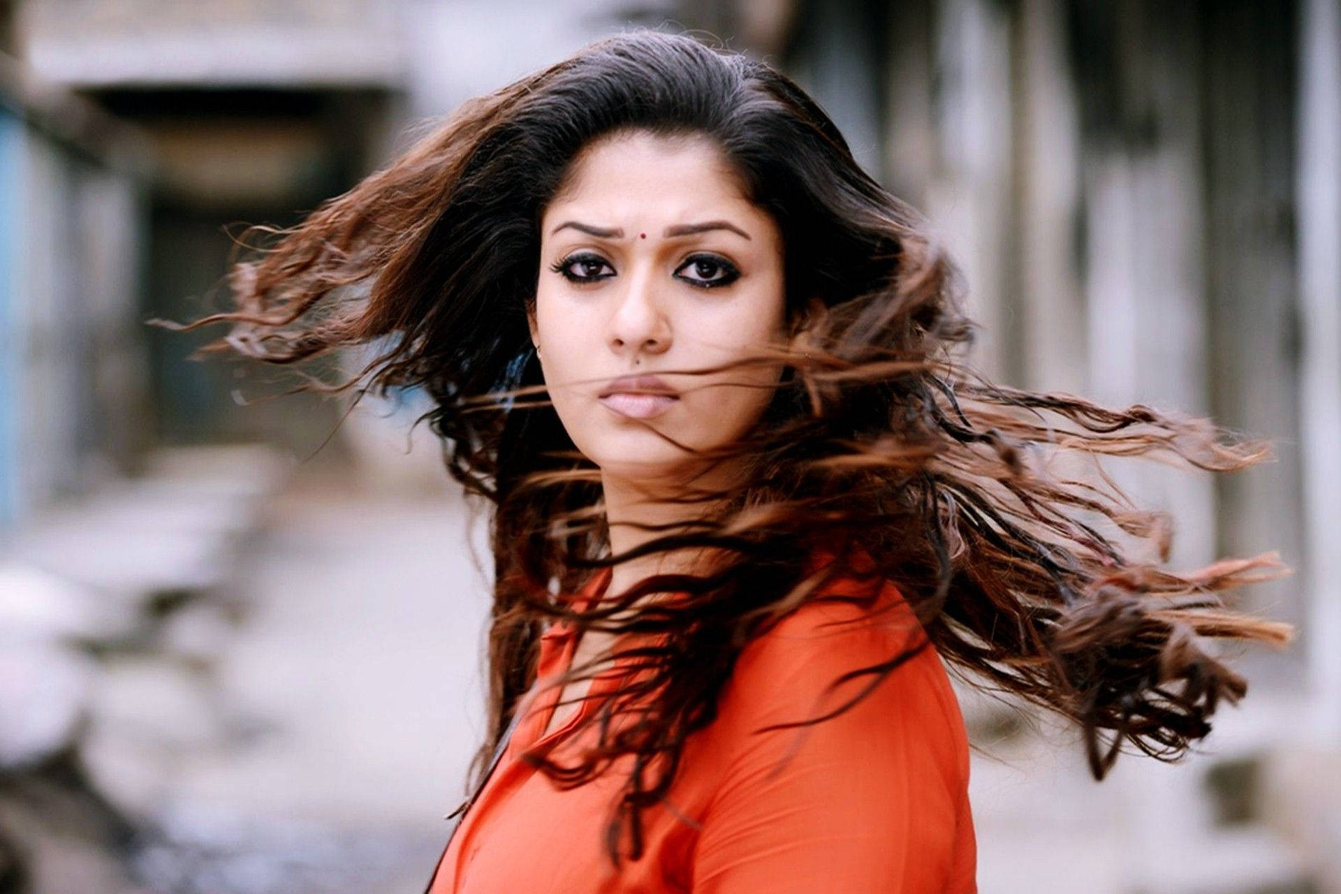 Nayanthara, flowing dark hair, bold makeup, Full HD Desktop Wallpaper