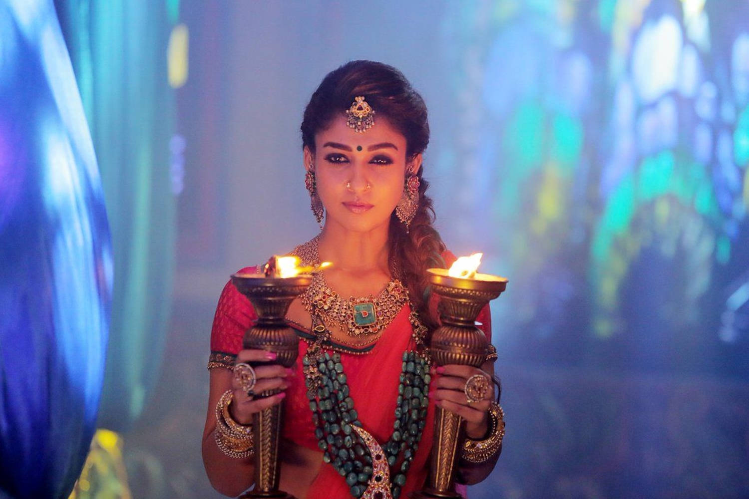Nayanthara, saree, candles, HD Desktop Wallpaper