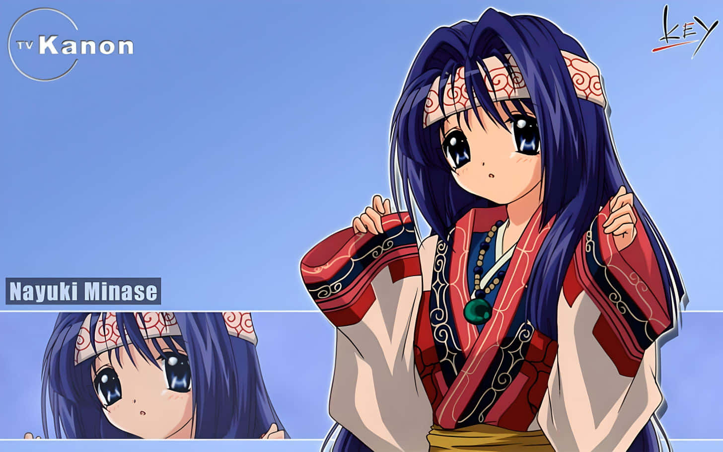 Nayuki Minase, long blue hair, red patterned kimono, HD Desktop Wallpaper