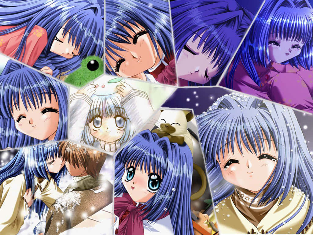 Nayuki Minase, blue hair, anime collage, SD Desktop Wallpaper