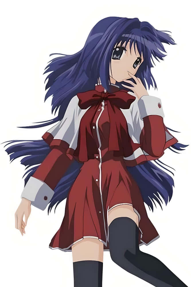 Nayuki Minase, long blue hair, red bow dress, SD Phone Wallpaper
