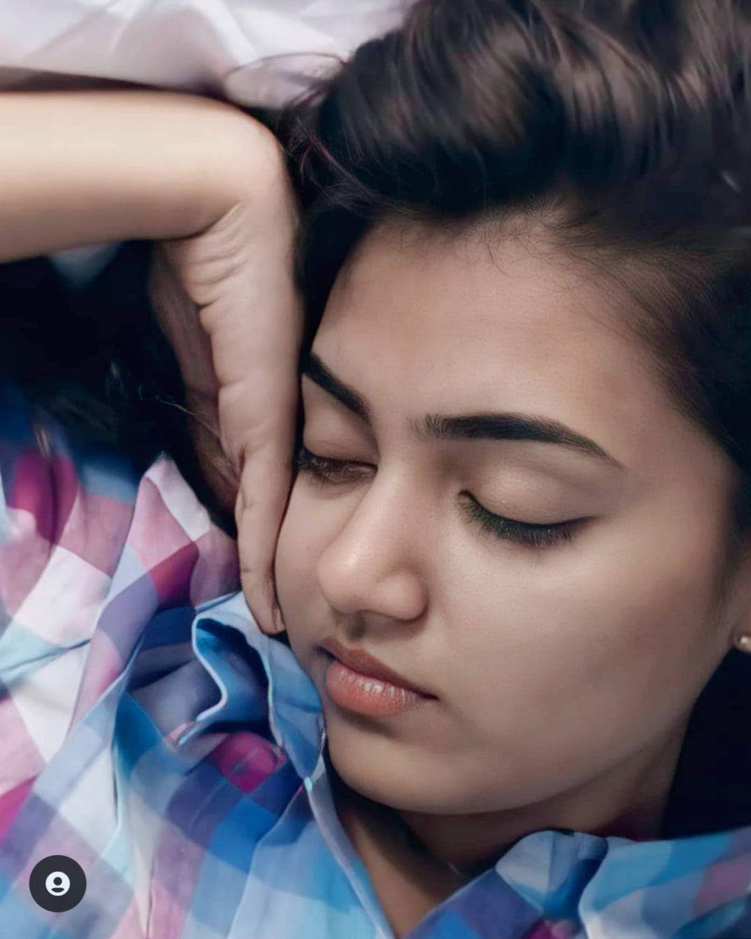 Nazriya HD, flawless face, colorful plaid shirt, HD Phone Wallpaper