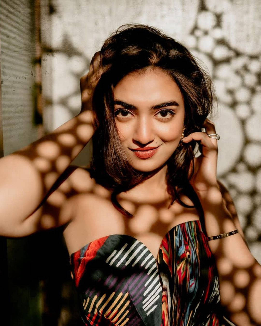 Nazriya HD, dark hair, dappled sunlight, HD Phone Wallpaper