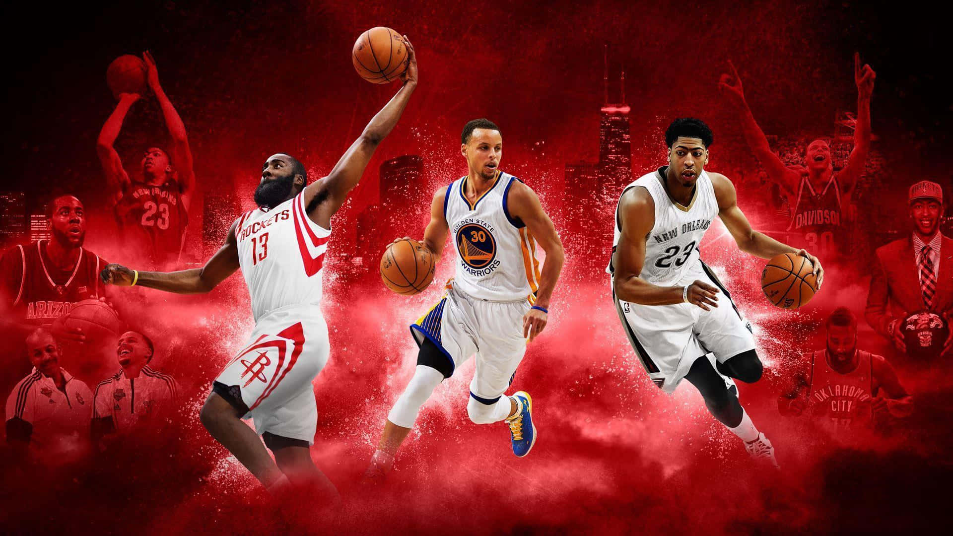 NBA 2K, basketball players, fiery red background, Full HD Desktop Wallpaper