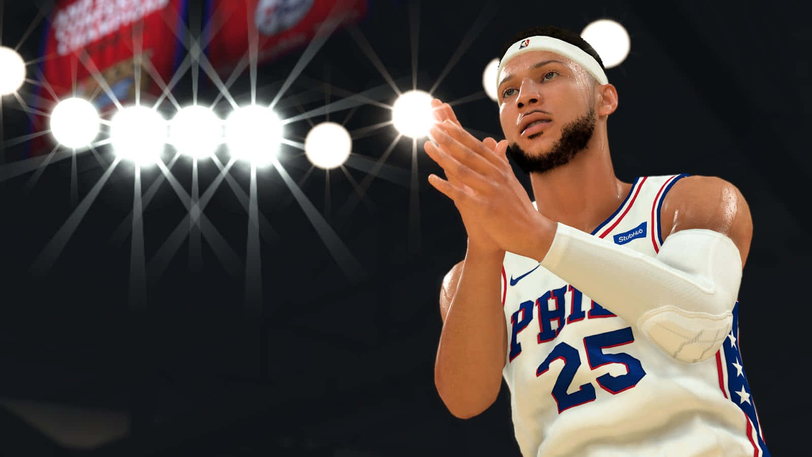 NBA 2k, 76ers jersey, bright arena lights, HD Desktop Wallpaper