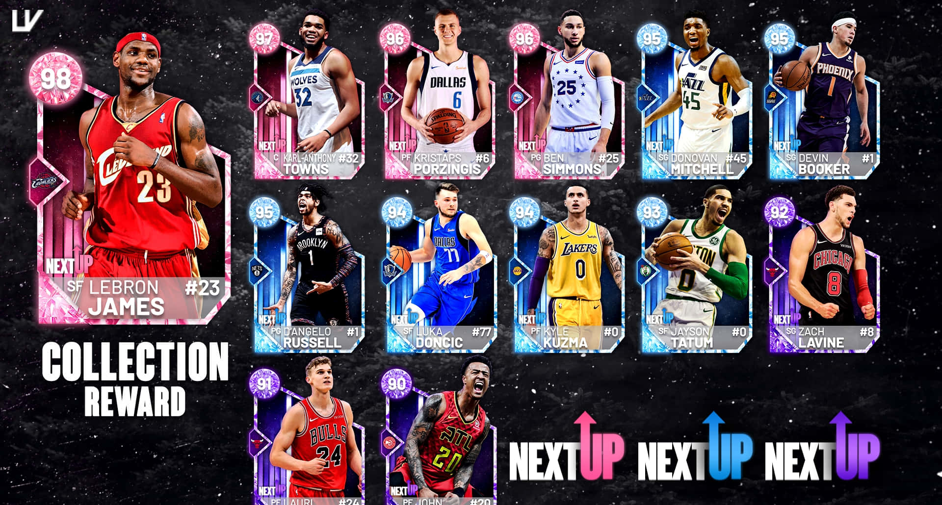NBA 2K20, NBA player cards, glowing ratings, Full HD Desktop Wallpaper
